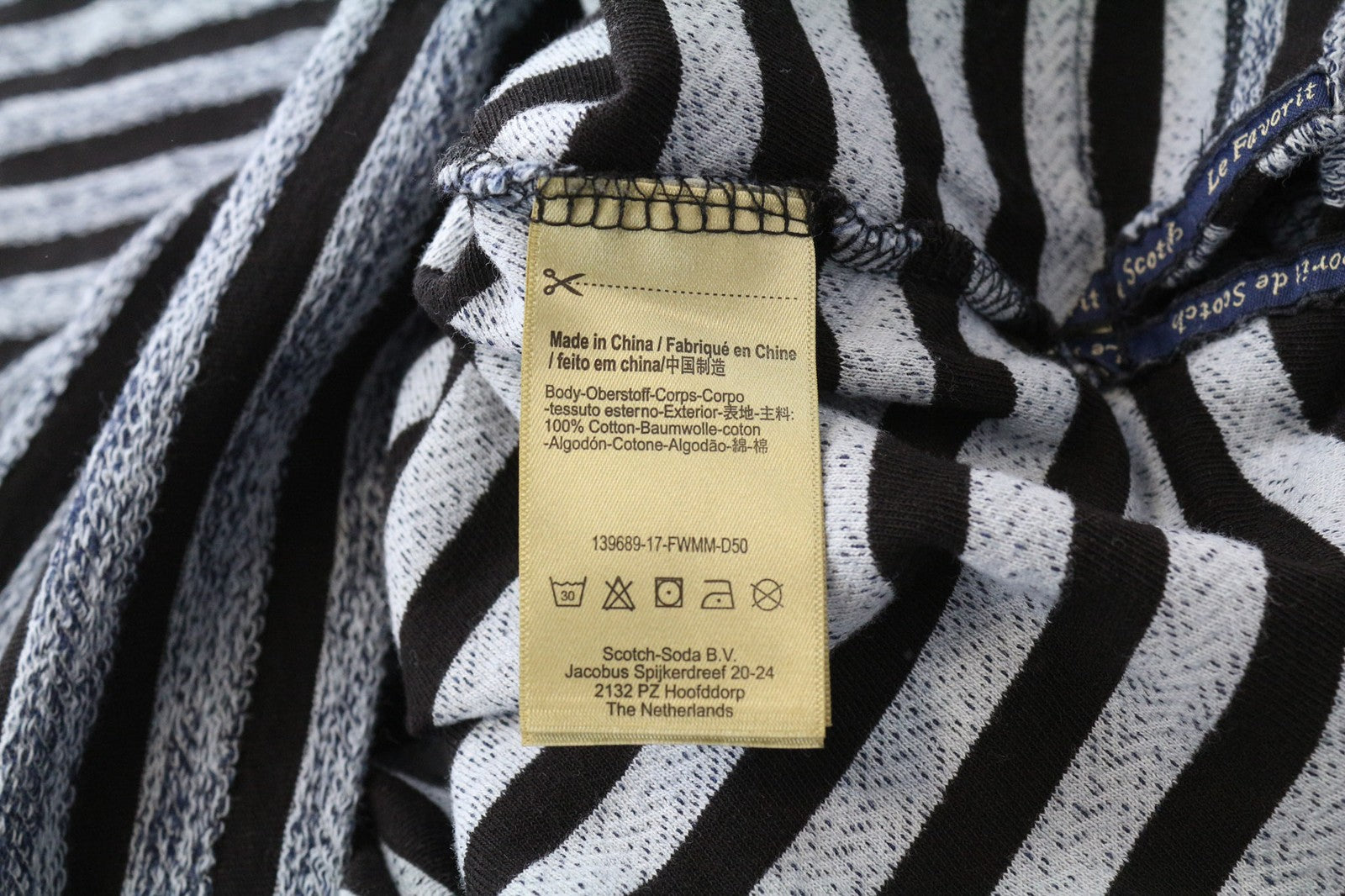 SCOTCH &amp; SODA vyriškas džemperis L dydžio, juodos spalvos, dryžuotas, medvilninis megztinis su apvalia apykakle 