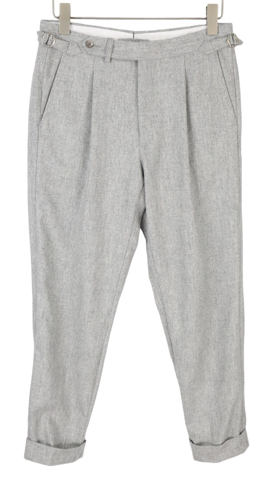 SUITSUPPLY Vigo ZC vyriškos kelnės UK30S pilkos melanžo flanelinės vilnos klostės siaurėjančios 