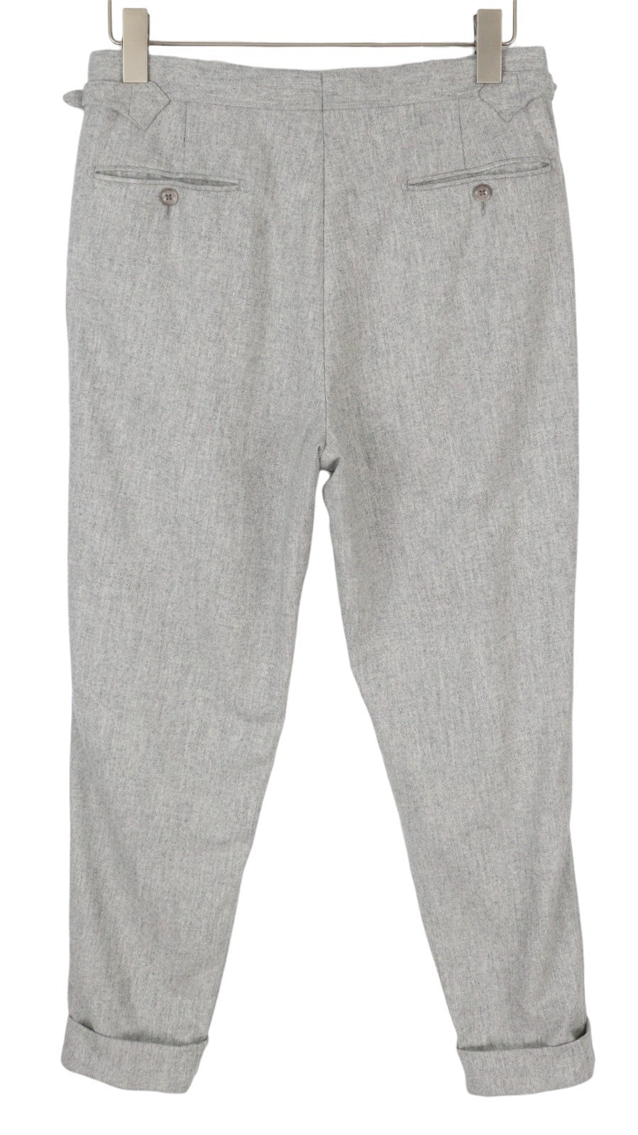 SUITSUPPLY Vigo ZC vyriškos kelnės UK30S pilkos melanžo flanelinės vilnos klostės siaurėjančios 