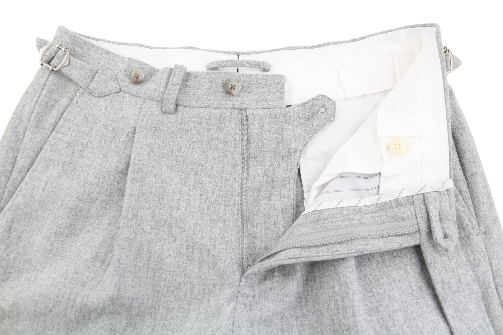 SUITSUPPLY Vigo ZC vyriškos kelnės UK30S pilkos melanžo flanelinės vilnos klostės siaurėjančios 