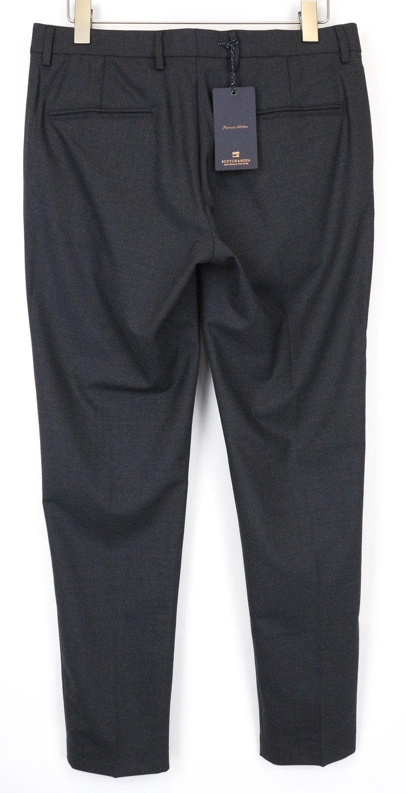 SCOTCH &amp; SODA vyriškos kelnės 50 tamsiai pilkos, plonos, plokščia priekine dalimi, klasikinės chino stiliaus, su užtrauktuku 