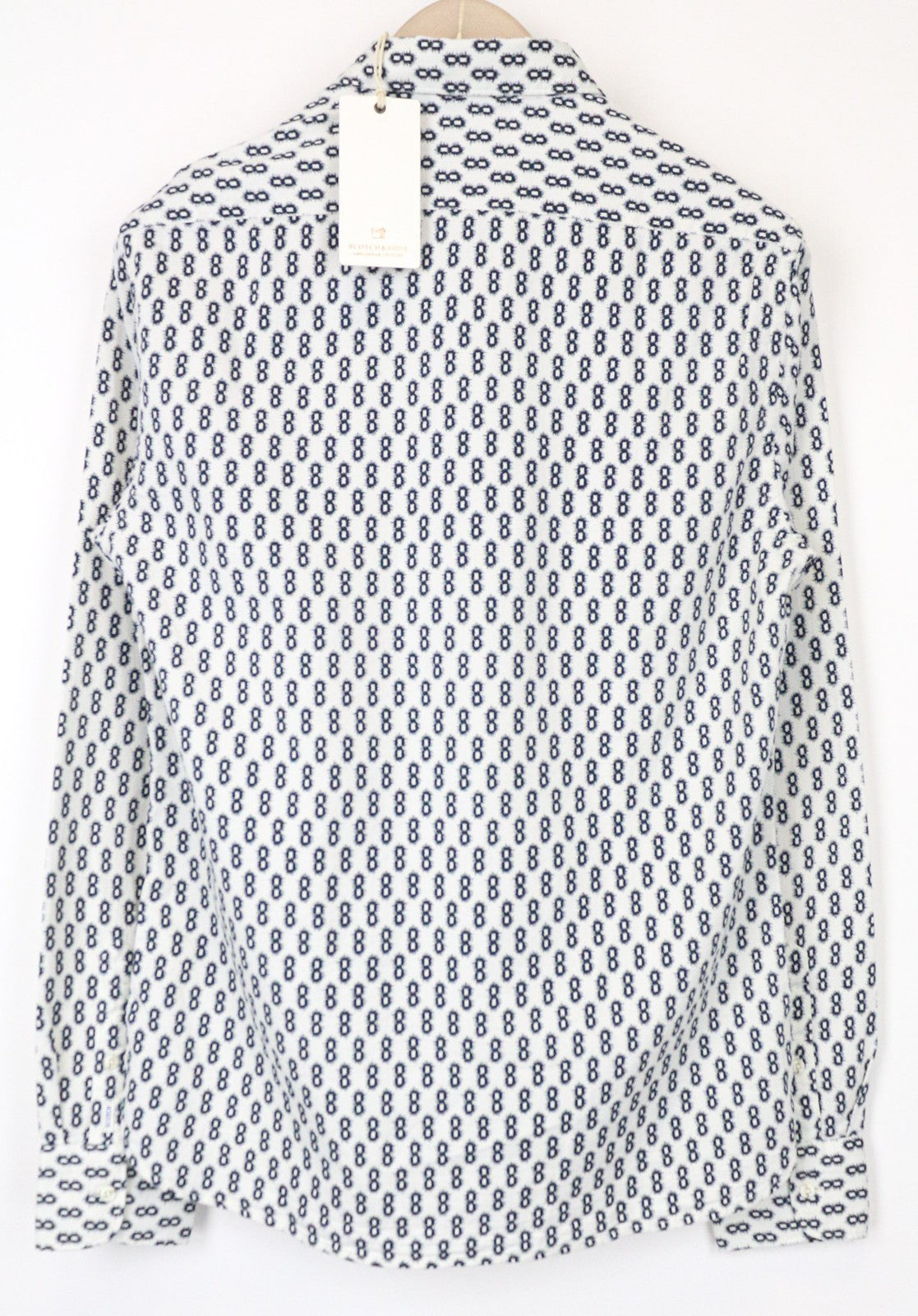 SCOTCH &amp; SODA vyriški marškinėliai M dydžio, balti, abstraktaus rašto, grynos medvilnės, su sagomis