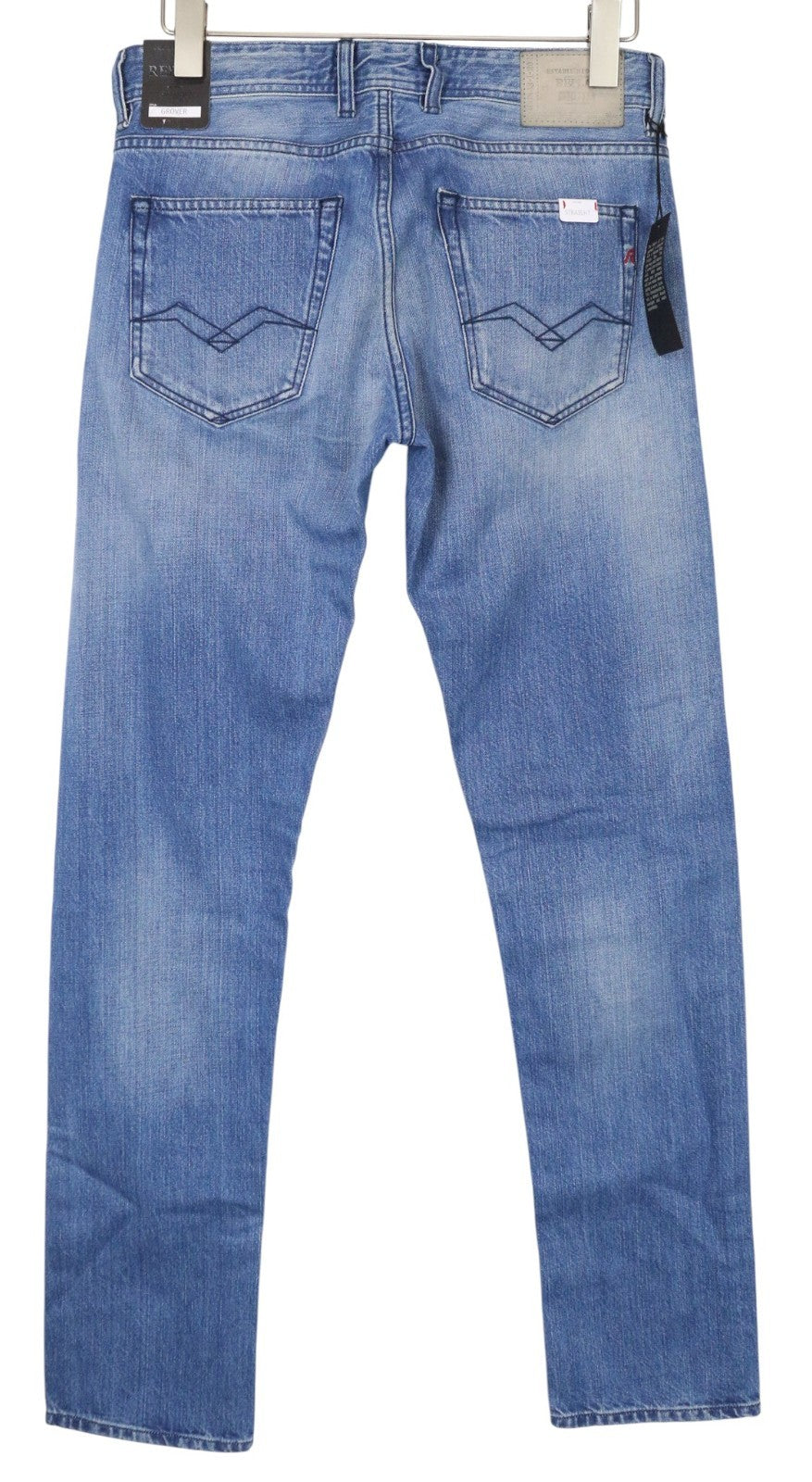 REPLAY Grover vyriški džinsai W30/L34 šviesiai mėlyni, tiesūs, netempiami, su sagomis 