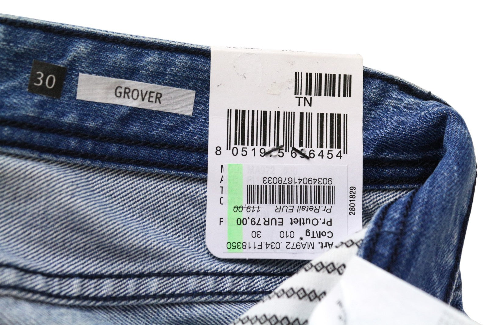 REPLAY Grover vyriški džinsai W30/L34 šviesiai mėlyni, tiesūs, netempiami, su sagomis 