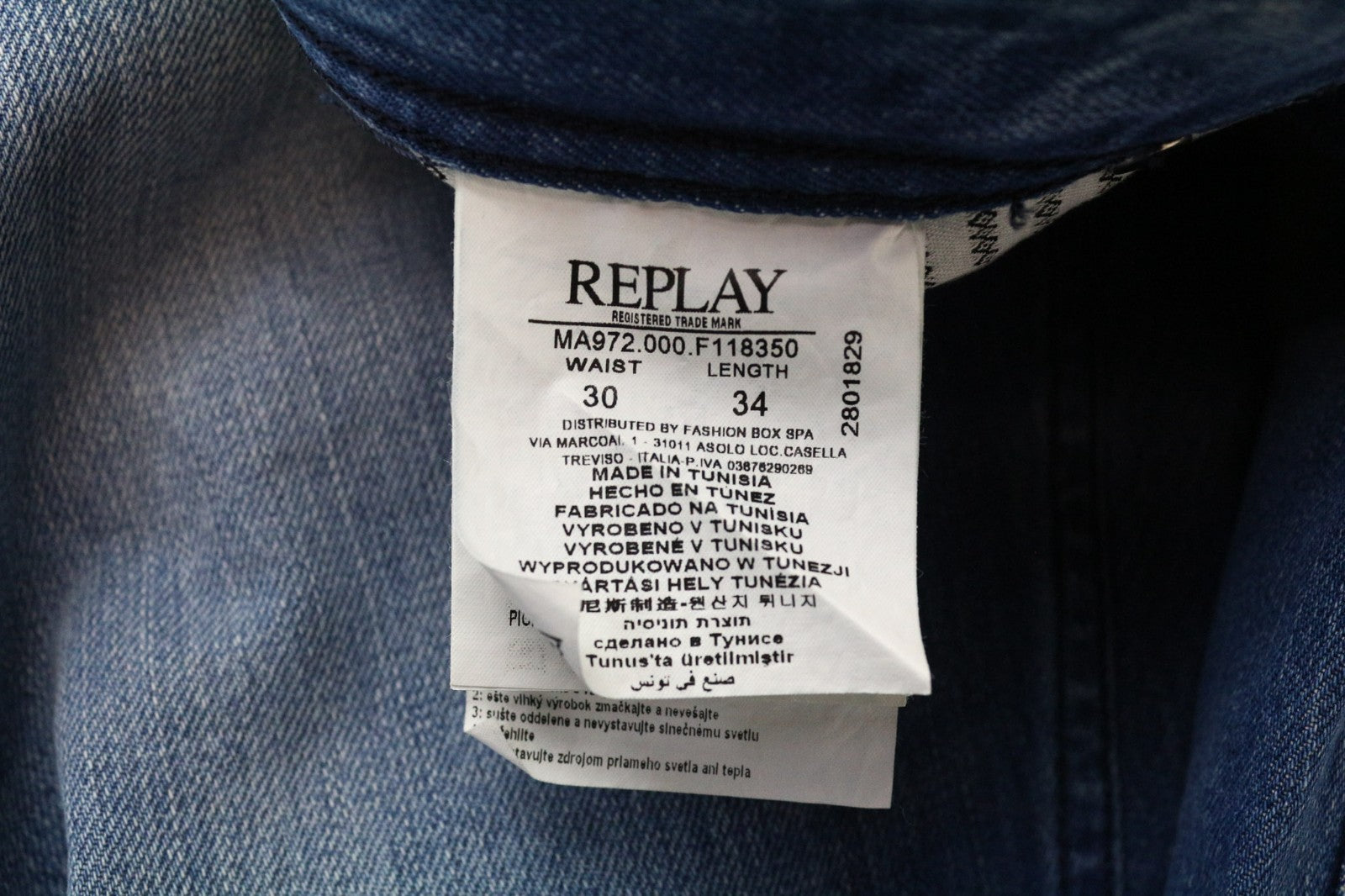 REPLAY Grover vyriški džinsai W30/L34 šviesiai mėlyni, tiesūs, netempiami, su sagomis 