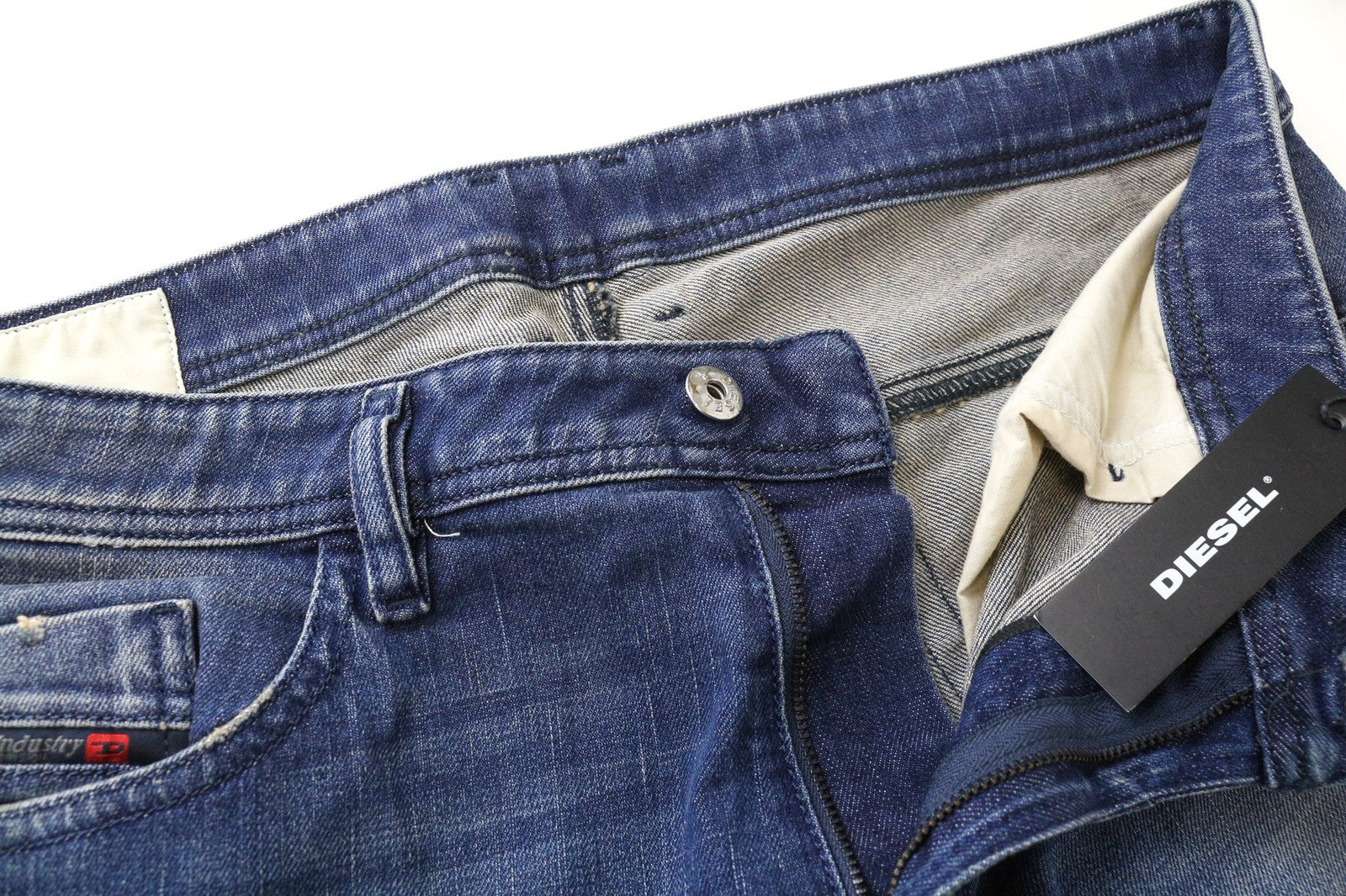 DIESEL Thommer 089AR Men's Jeans W34 Blue Slim Fit Stretch Skinny Zip Faded