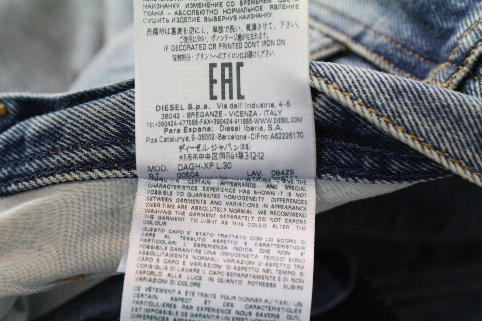 DIESEL Dagh-XP 084ZS Men's Jeans W34/L30 Straight Non-Stretch Blue Distressed