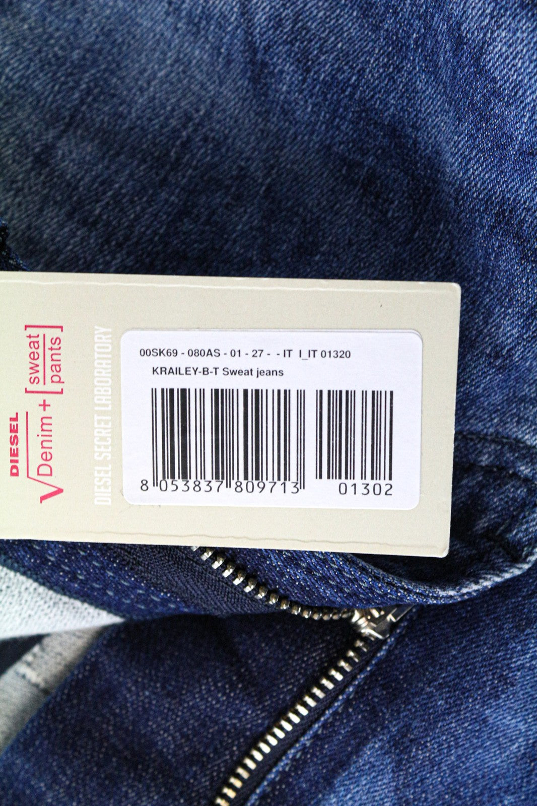 DIESEL Krailey-BT 080AS moteriški džinsai W27 mėlyni Jogg sportiniai tamprūs džinsai su dirbtiniu gobtuvu 