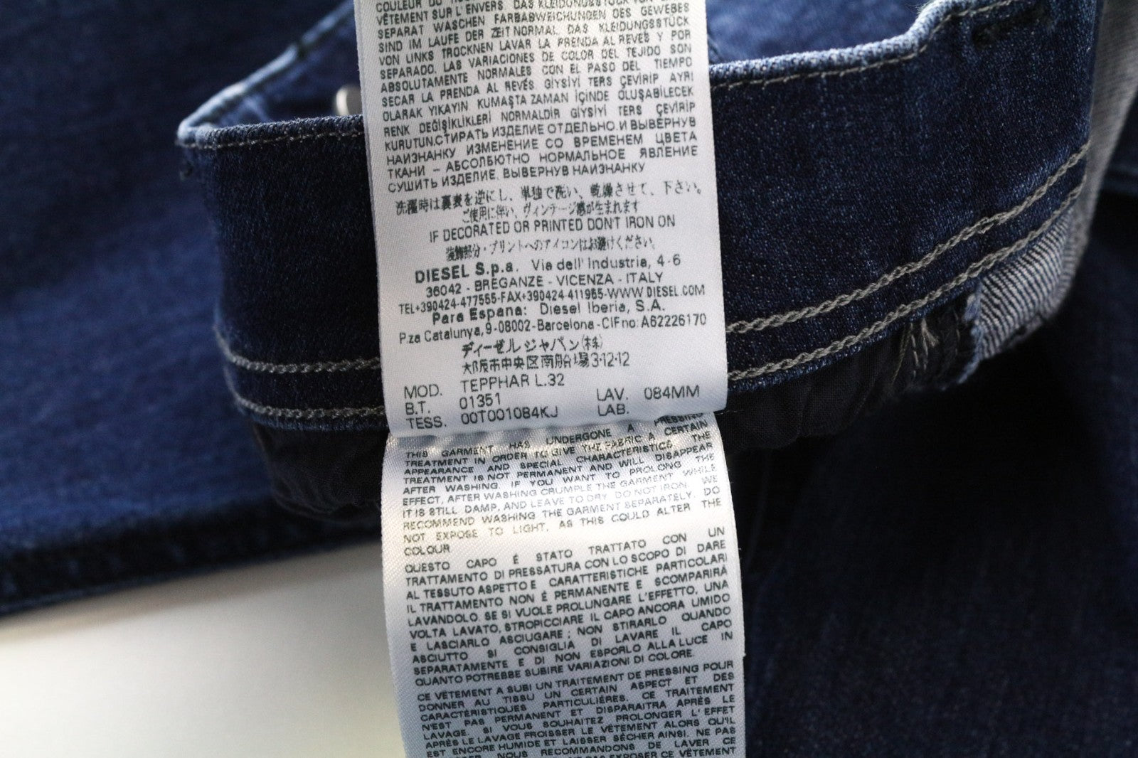 DIESEL Tepphar 084MM Men's Jeans W28/L32 Slim Carrot Blue Stretch Button Fly