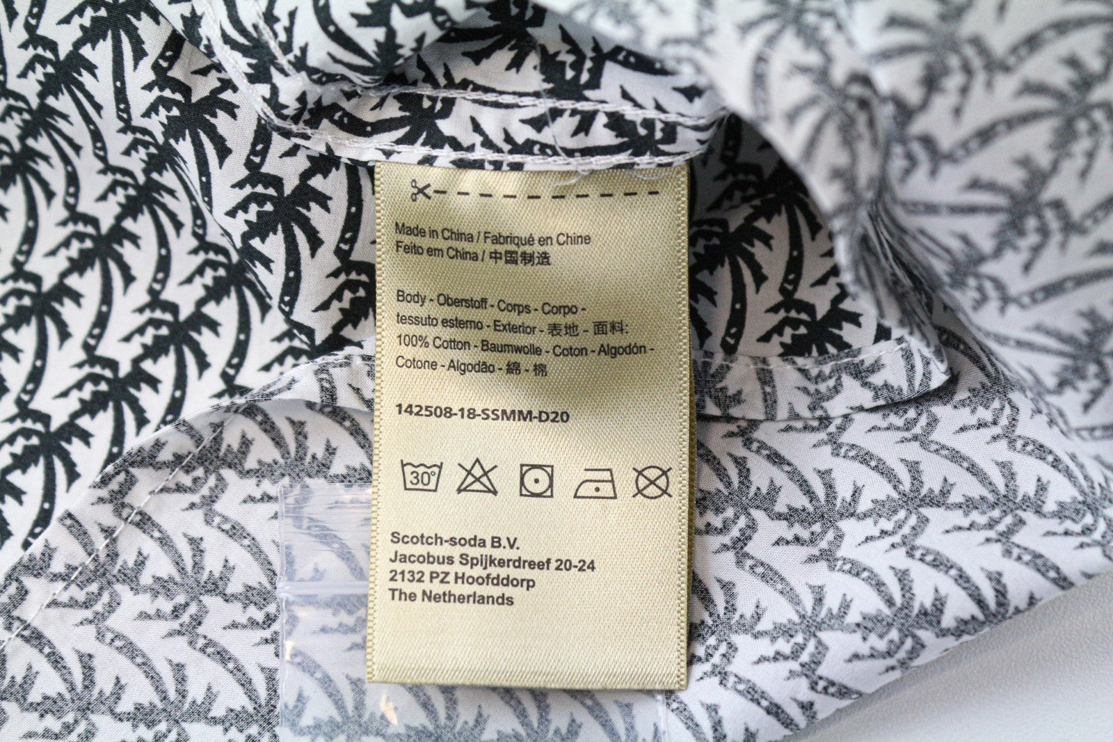 SCOTCH &amp; SODA vyriški marškinėliai L dydžio, šviesiai pilki, palmių rašto, grynos medvilnės, laisvalaikio stiliaus