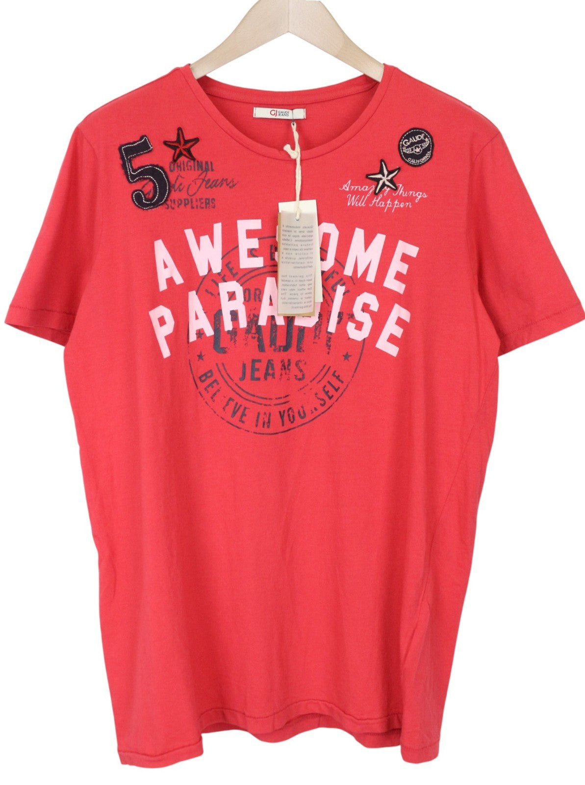 GAUDI JEANS Men's T-Shirt L Red Casual Cotton Short Sleeve Pullover Tee