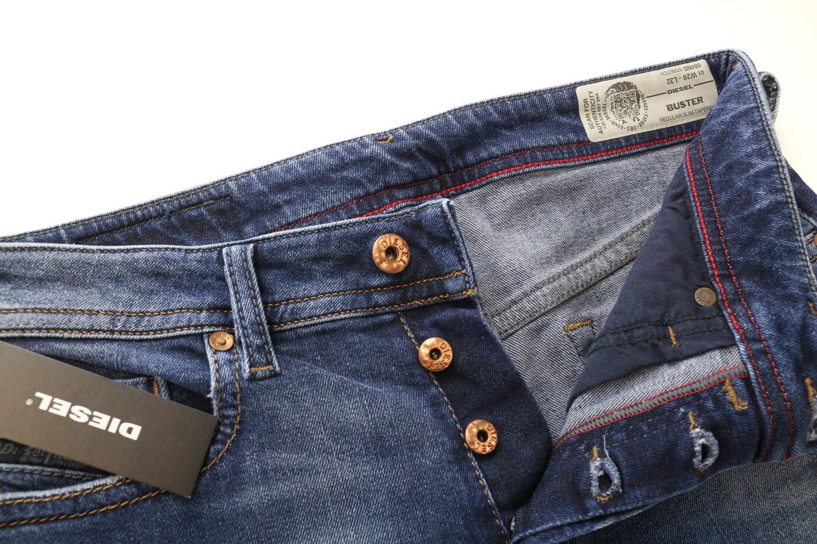 DIESEL Buster 084NS vyriški džinsai W28/L32 mėlyni, siaurėjantys, tamprūs 