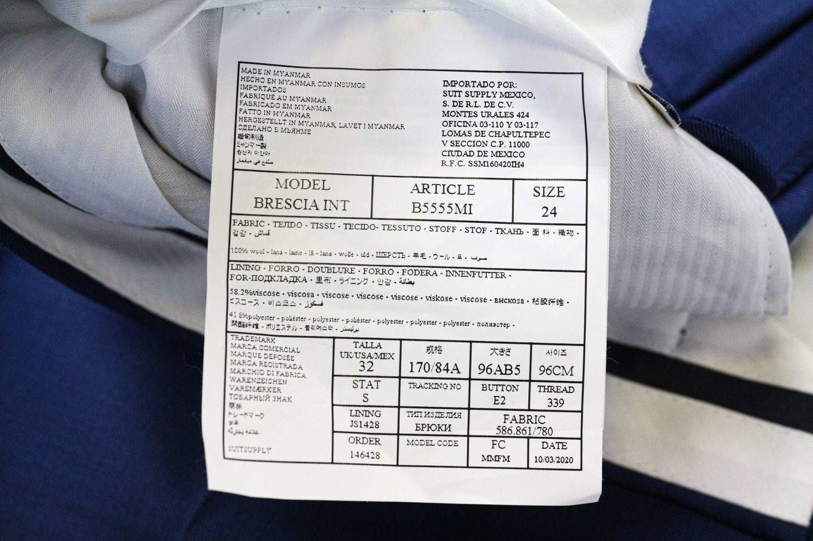 SUITSUPPLY Brescia vyriškos kelnės, UK32S, mėlynos, grynos vilnos, klasikinės, su klostėmis priekyje 