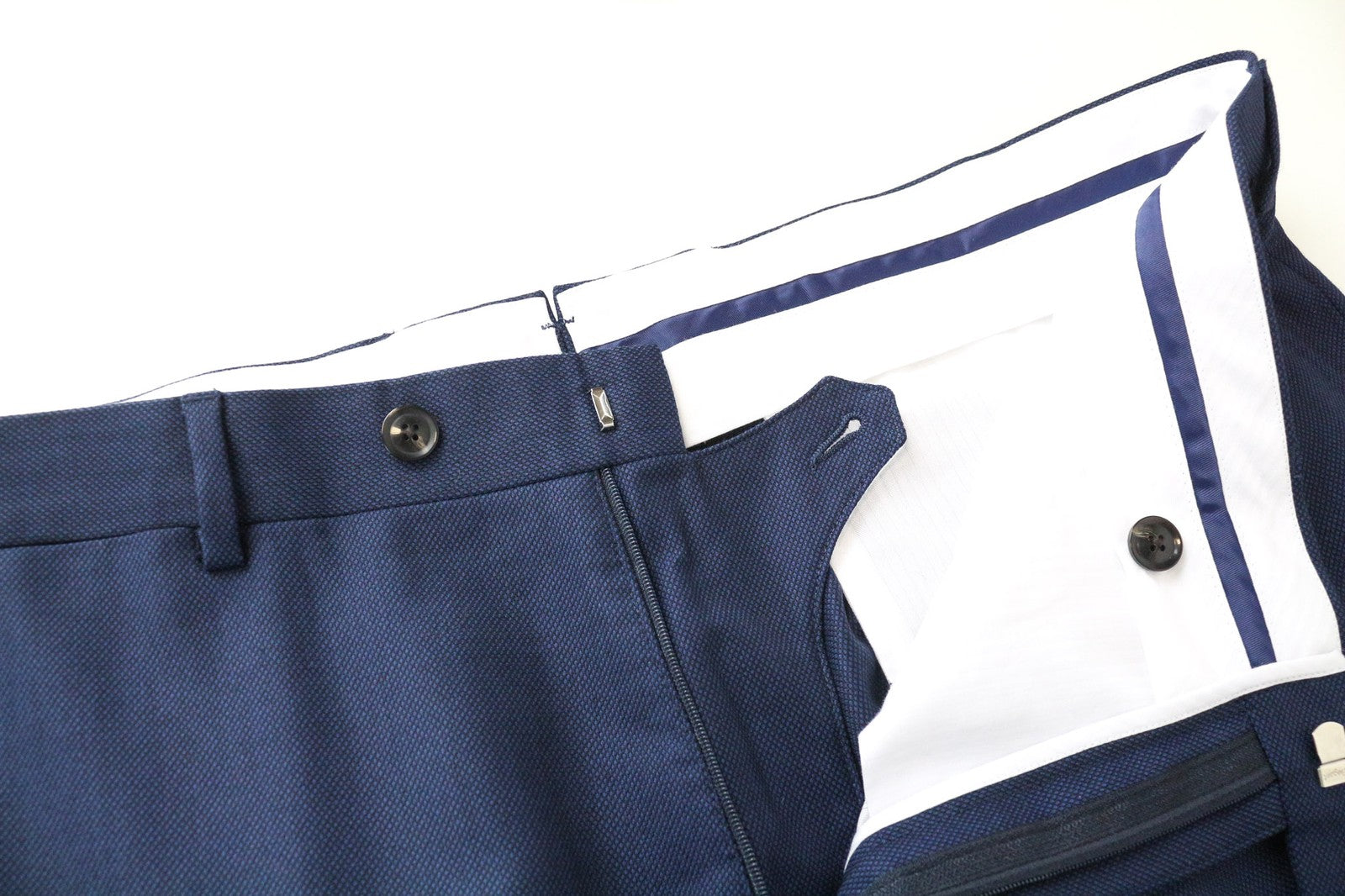 SUITSUPPLY Brescia vyriškos kelnės, UK38S, mėlynos, grynos vilnos, su klostėmis priekyje, pamušalu 