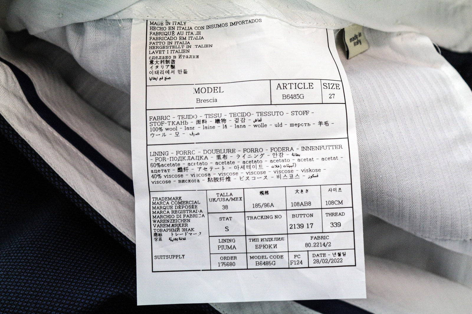 SUITSUPPLY Brescia vyriškos kelnės, UK38S, mėlynos, grynos vilnos, su klostėmis priekyje, pamušalu 