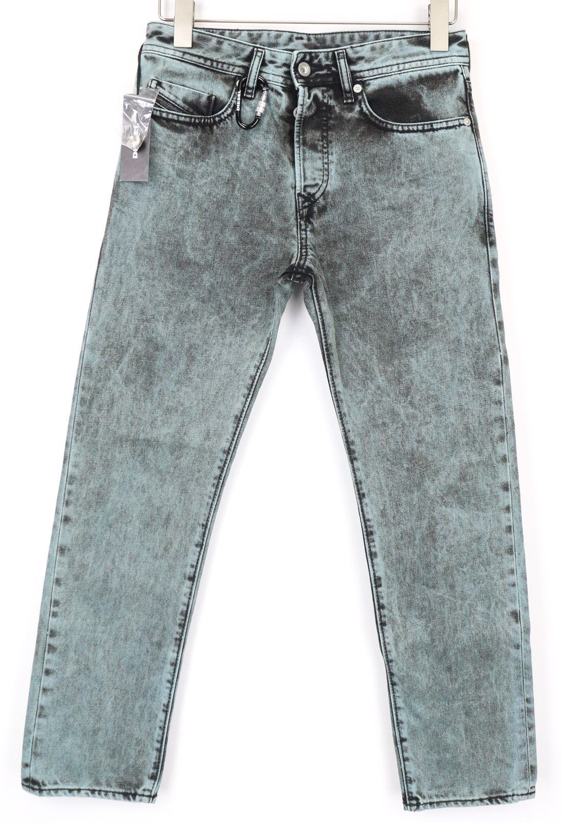 DIESEL D-Buster-CO 0TATP vyriški džinsai W27 Slim Fit, grynos medvilnės, mėlynai pilkai skalbti 