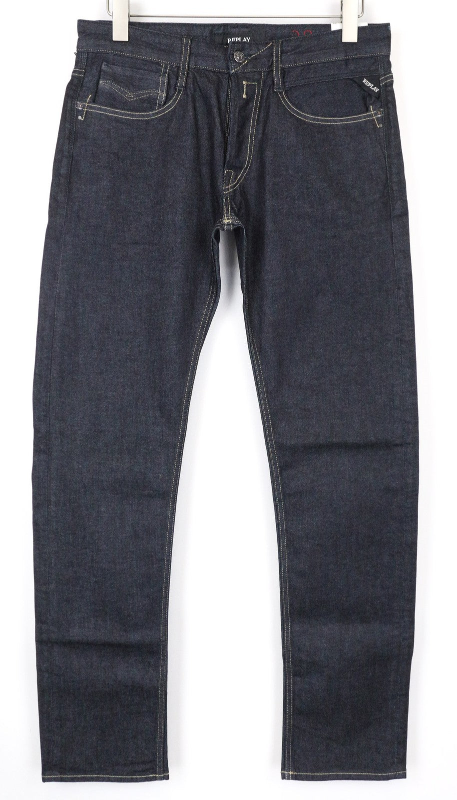 REPLAY Newbill vyriški džinsai W30/L34 Comfort Straight tamsiai mėlyni medvilniniai tamprūs džinsai 