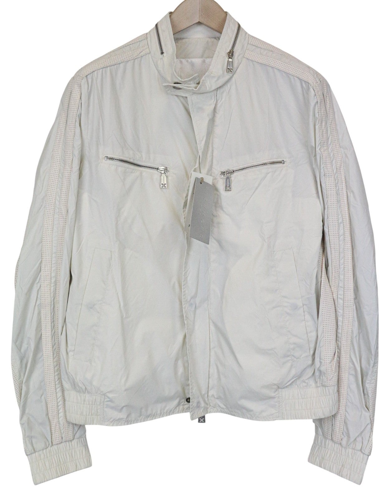 RICHMOND vyriška striukė 50 balkšvos spalvos, šviesiai laisvalaikio stiliaus, su užtrauktuku, ilgomis rankovėmis, gatvės stilius 