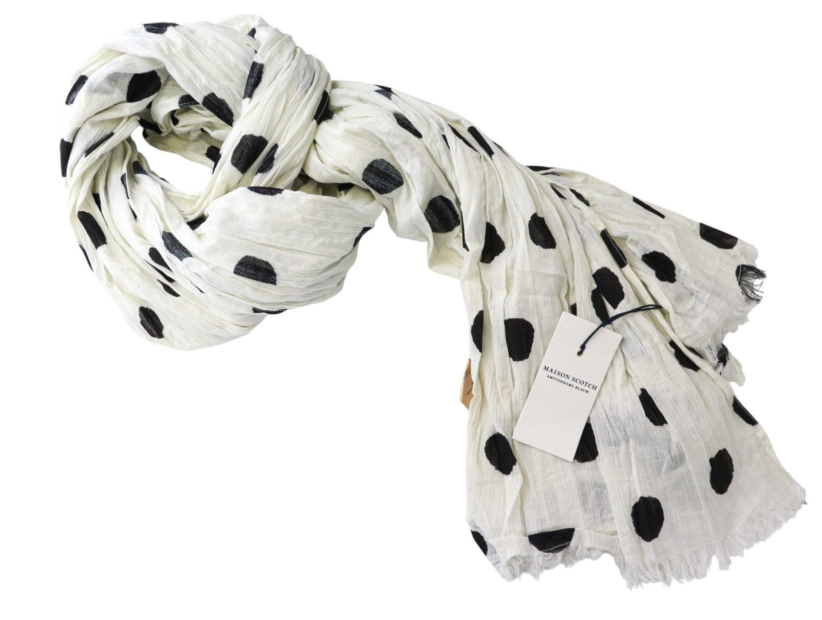 MAISON SCOTCH moteriškas šalikas OS baltas medvilninis šviesiai taškuotas minkštas apdangalas 