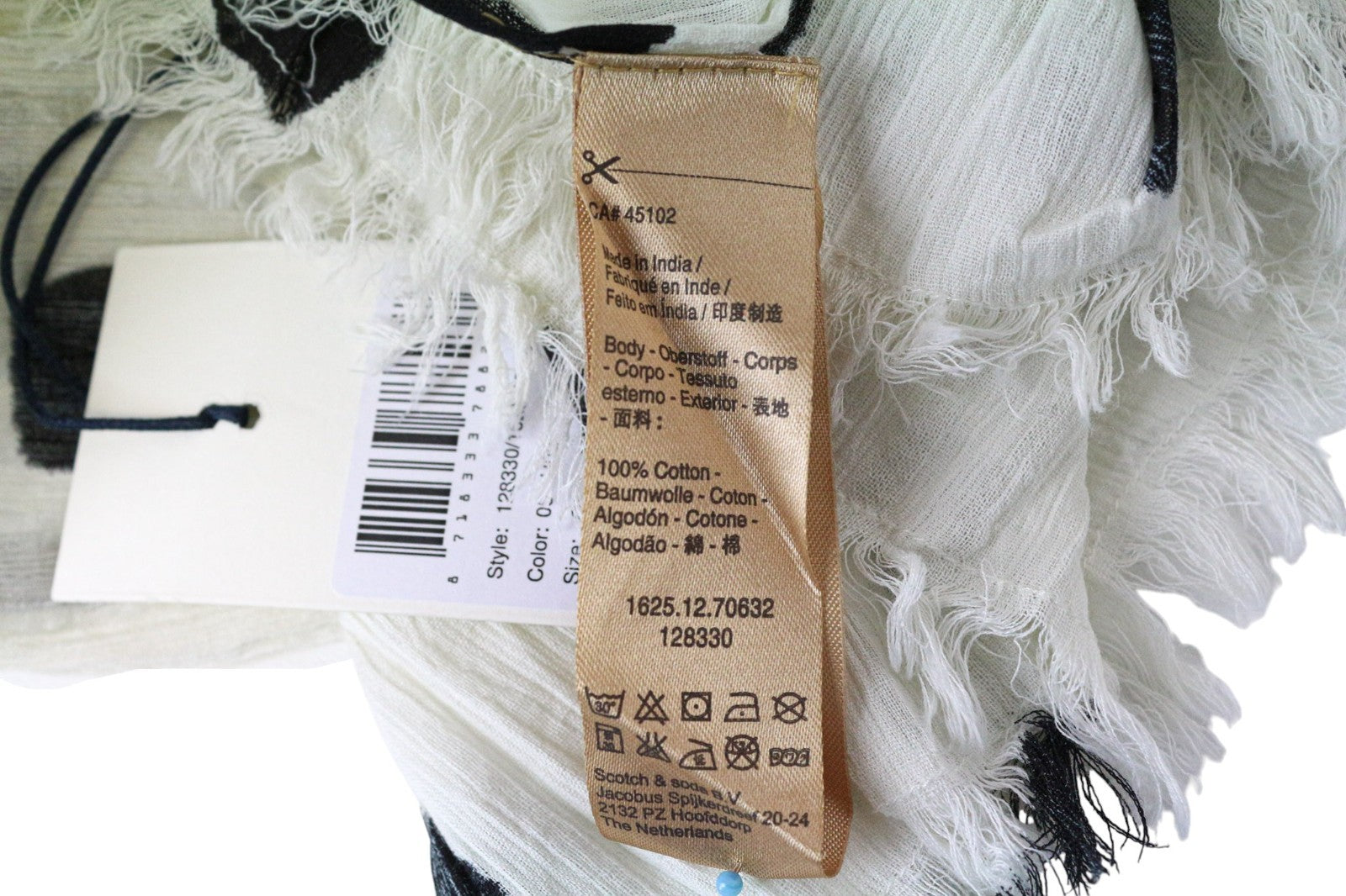 MAISON SCOTCH moteriškas šalikas OS baltas medvilninis šviesiai taškuotas minkštas apdangalas 