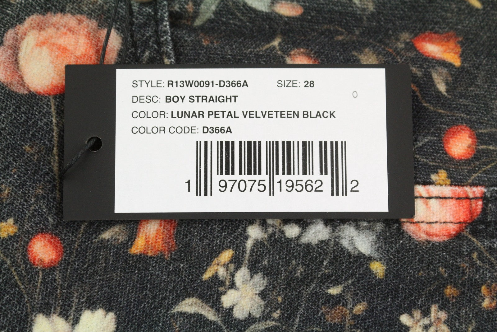 R13 berniukiški tiesūs moteriški džinsai 28 mėnulio žiedlapių aksominiai gėlių rašto trumpi FW25 