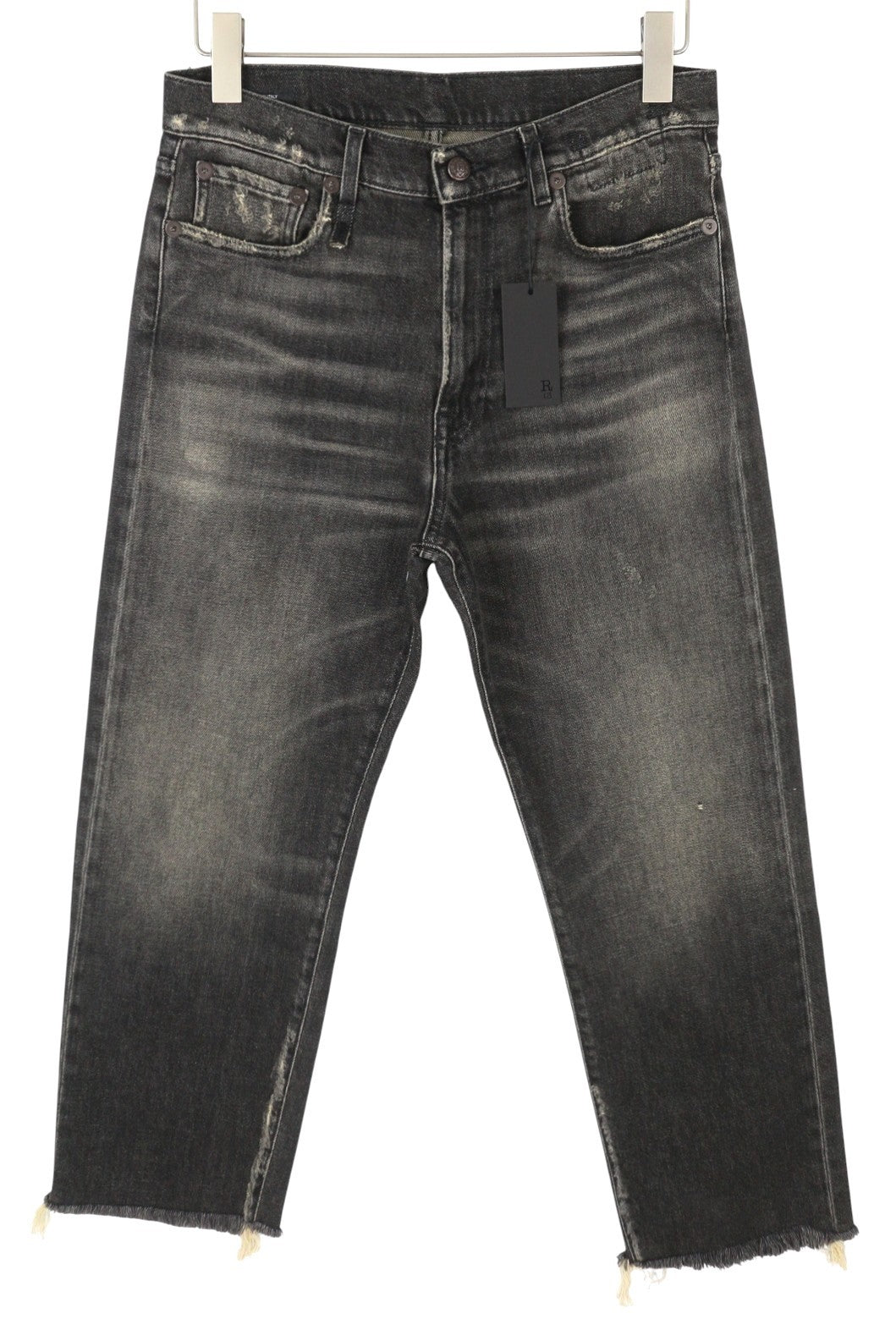 R13 Boyfriend moteriški džinsai, 28 dydžio, Abbey Black, išblukusios, plėšytos, tiesaus kirpimo, FW25 