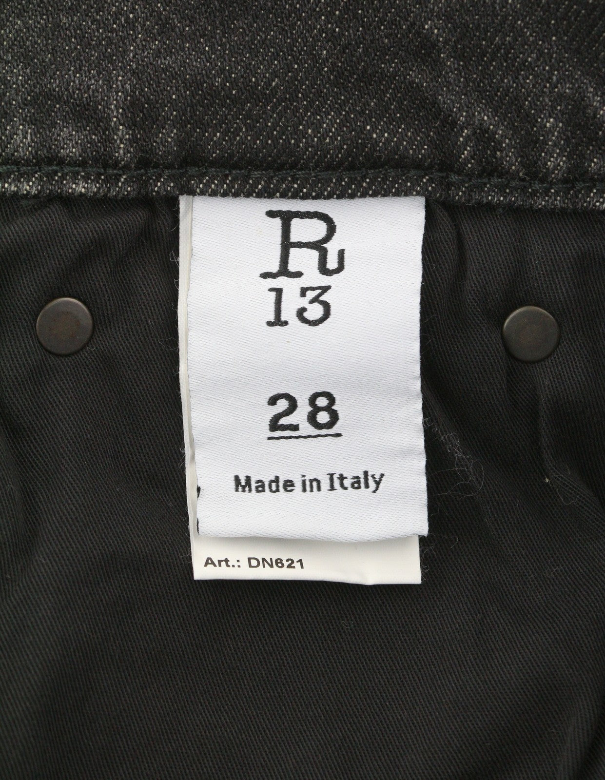 R13 Boyfriend moteriški džinsai, 28 dydžio, Abbey Black, išblukusios, plėšytos, tiesaus kirpimo, FW25 