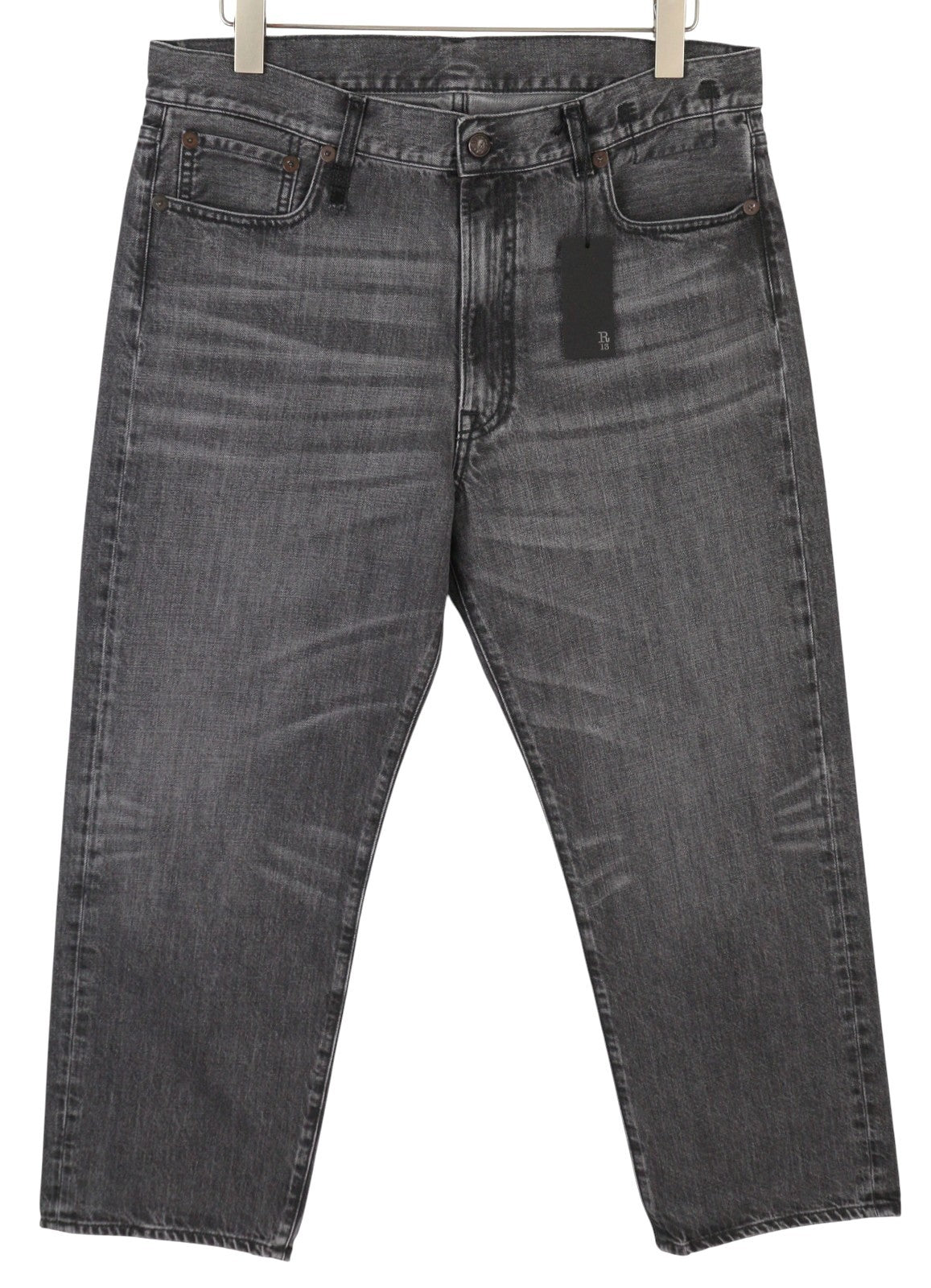 R13 Boyfriend moteriški džinsai 31 Wilson juodi ūsai su išblukusiu džinsu, trumpinti užtrauktuku PS25 