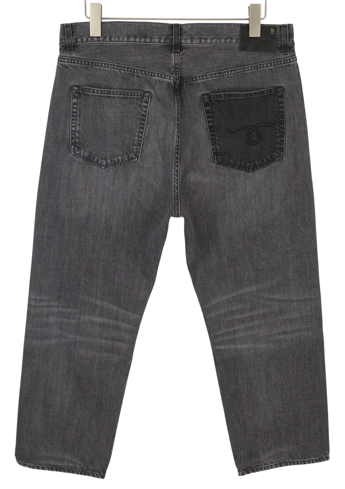 R13 Boyfriend moteriški džinsai 31 Wilson juodi ūsai su išblukusiu džinsu, trumpinti užtrauktuku PS25 