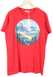 GAUDI JEANS Men's T-Shirt XL Red Cotton Logo Pullover Short Sleeve Casual
