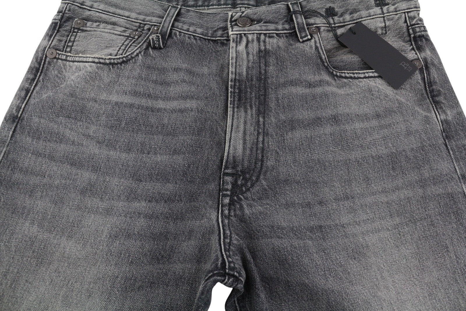 R13 Boyfriend moteriški džinsai, 29 Leyton, juodi, išblukinti, trumpi, tiesaus kirpimo, su užtrauktuku, FW25 