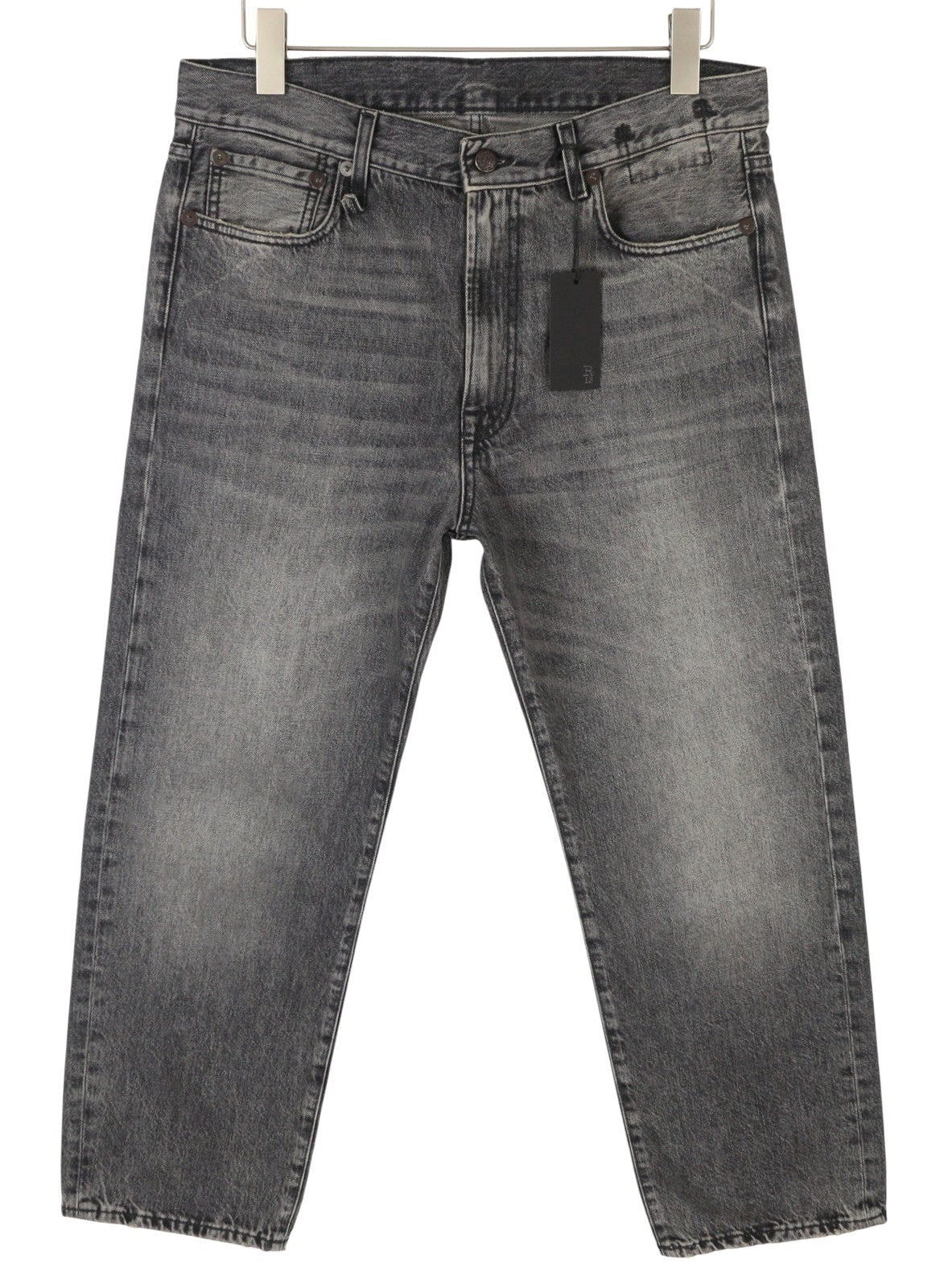 R13 Boyfriend moteriški džinsai, 29 Leyton, juodi, išblukinti, trumpi, tiesaus kirpimo, su užtrauktuku, FW25 