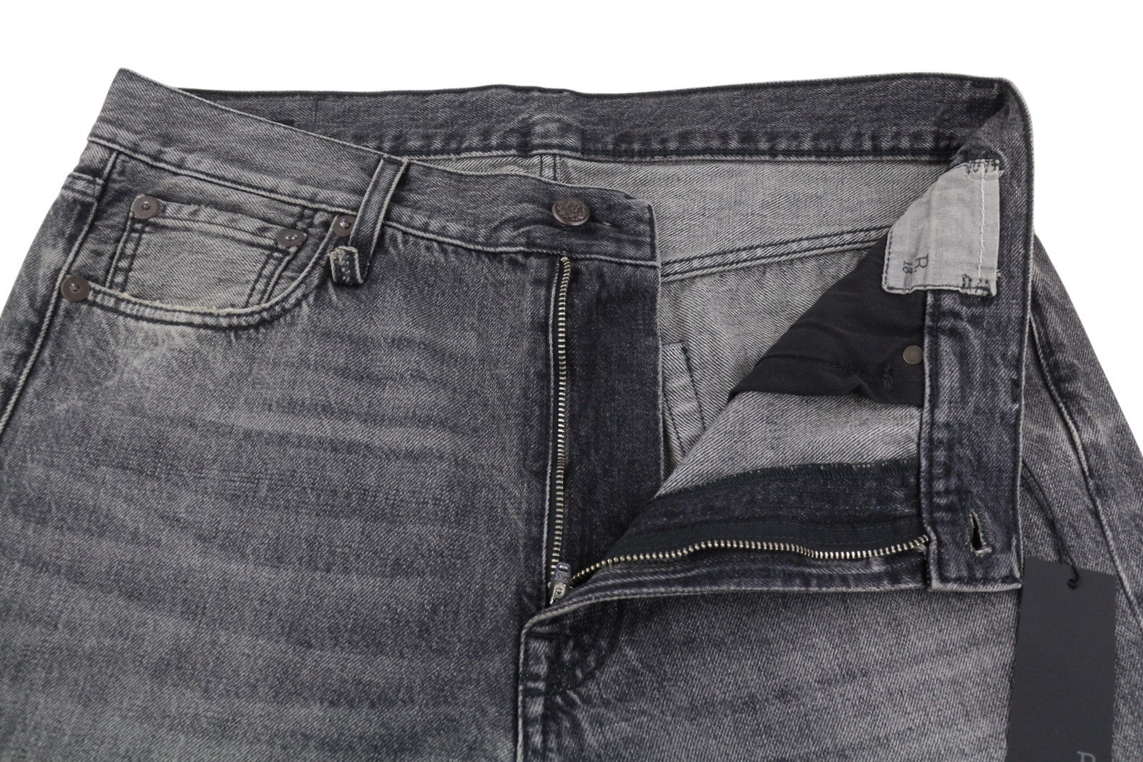 R13 Boyfriend moteriški džinsai, 29 Leyton, juodi, išblukinti, trumpi, tiesaus kirpimo, su užtrauktuku, FW25 