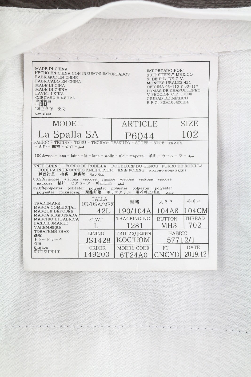 SUITSUPPLY La Spalla SA vyriškos kelnės, UK42L, pilkos, vilnonės, languotos, siaurėjančios, su užtrauktuku. 