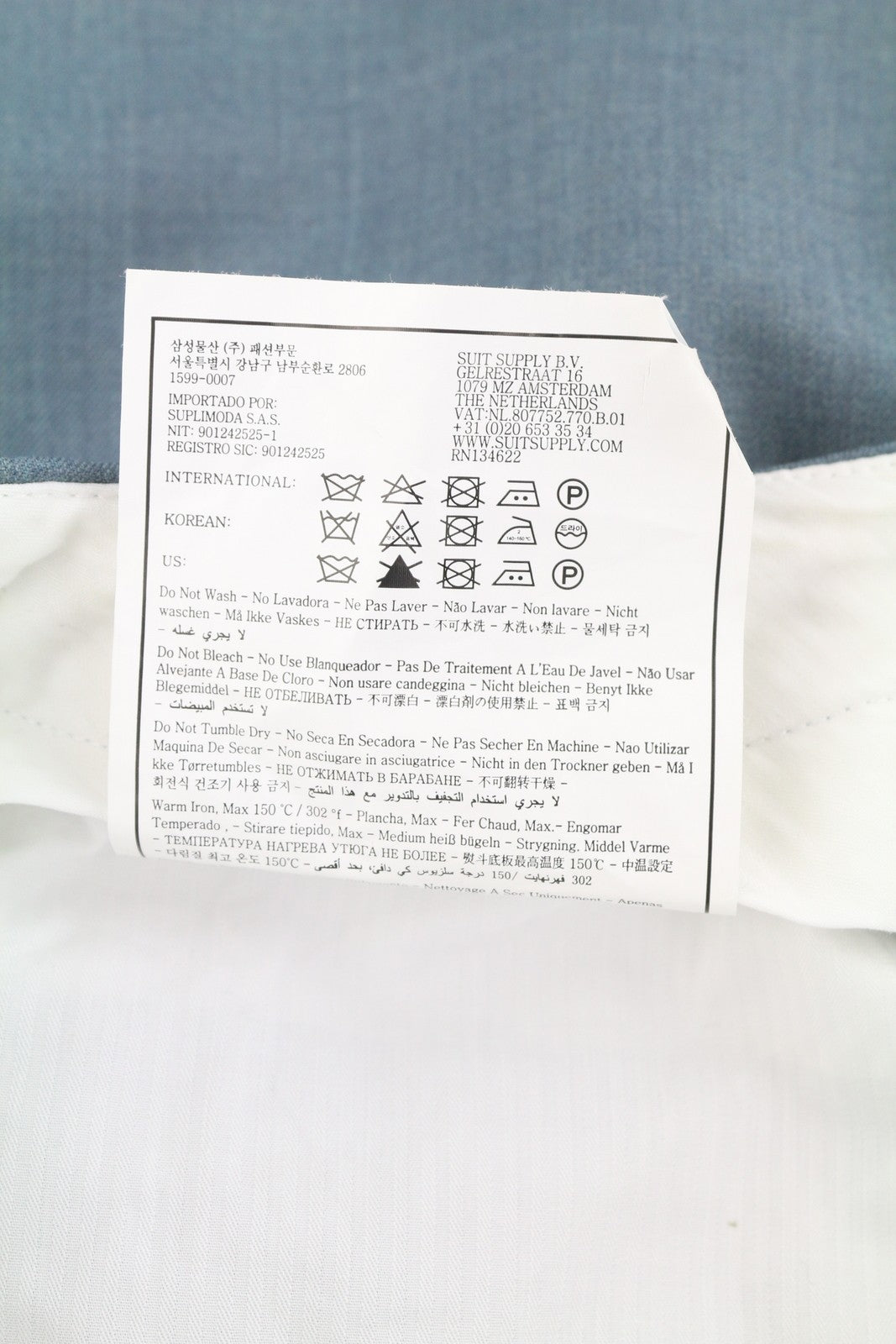 SUITSUPPLY Brescia vyriškos kelnės UK34R mėlynos vilnonės siaurėjančios, plokščio priekio, su užtrauktuku 