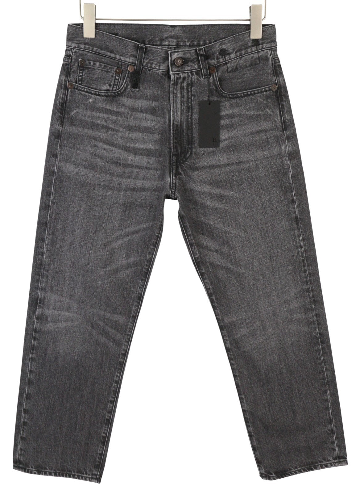 R13 Boyfriend moteriški džinsai 26 Wilson juodi ūsai su išblukusiu džinsu, trumpinti užtrauktuku PS25 