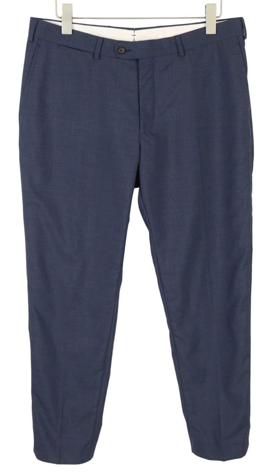 SUITSUPPLY Soho vyriškos kelnės su atlenkiamomis langais, UK32R, mėlynos, grynos vilnos, S120, siaurėjantis kirpimas, užtrauktukas 