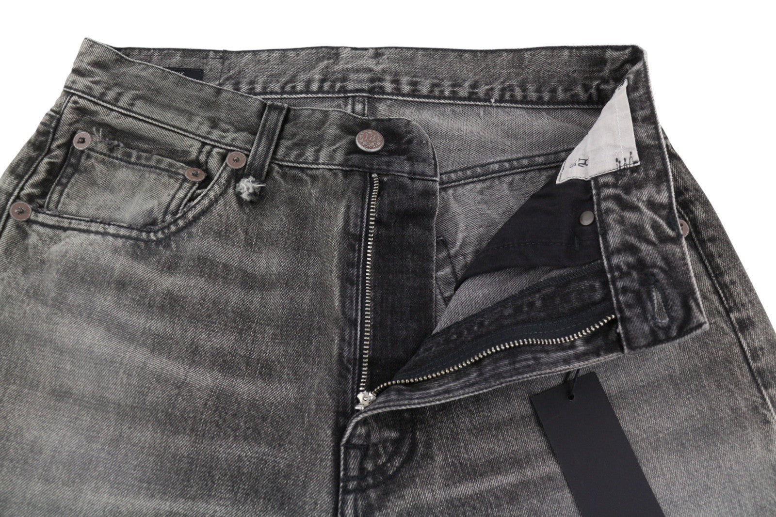 R13 X-BF moteriški džinsai 25 Polaris juodi ūsai išblukę trumpi džinsai iki kulkšnių PS25 