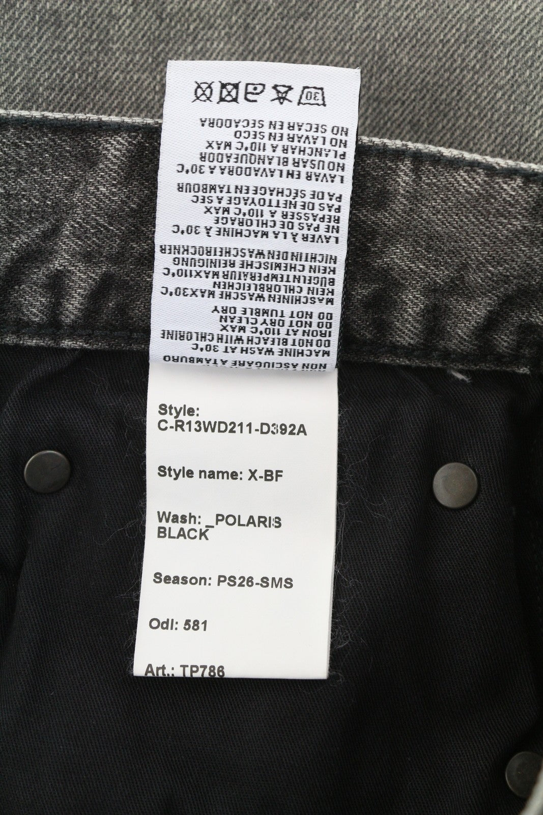 R13 X-BF moteriški džinsai 25 Polaris juodi ūsai išblukę trumpi džinsai iki kulkšnių PS25 