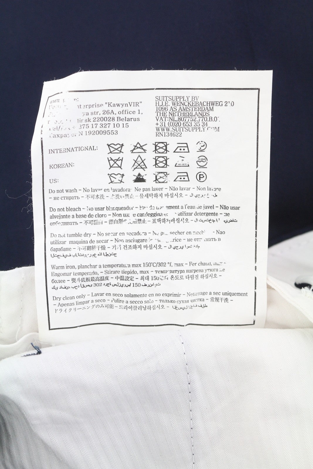 SUITSUPPLY Jort Bolton Int. vyriškos kelnės, UK34R, tamsiai mėlynos, vilnonės, kašmyro spalvos, atlenktos. 