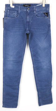 REPLAY Anbass vyriški džinsai W30/L32 Slim mėlyni medvilniniai tamprūs laisvalaikio stiliaus džinsai su 5 kišenėmis