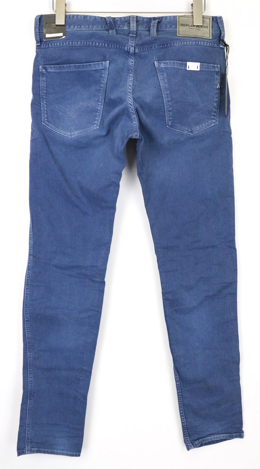 REPLAY Anbass vyriški džinsai W30/L32 Slim mėlyni medvilniniai tamprūs laisvalaikio stiliaus džinsai su 5 kišenėmis