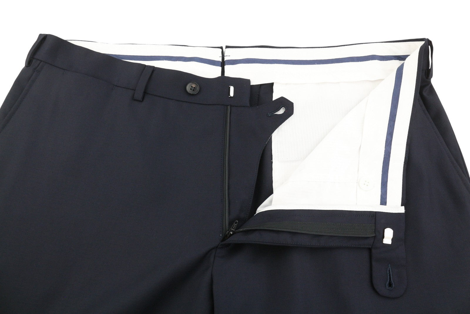 SUITSUPPLY Brescia vyriškos kelnės, UK46S, tamsiai mėlynos, vilnonės, plokščio priekio, siaurėjančios 