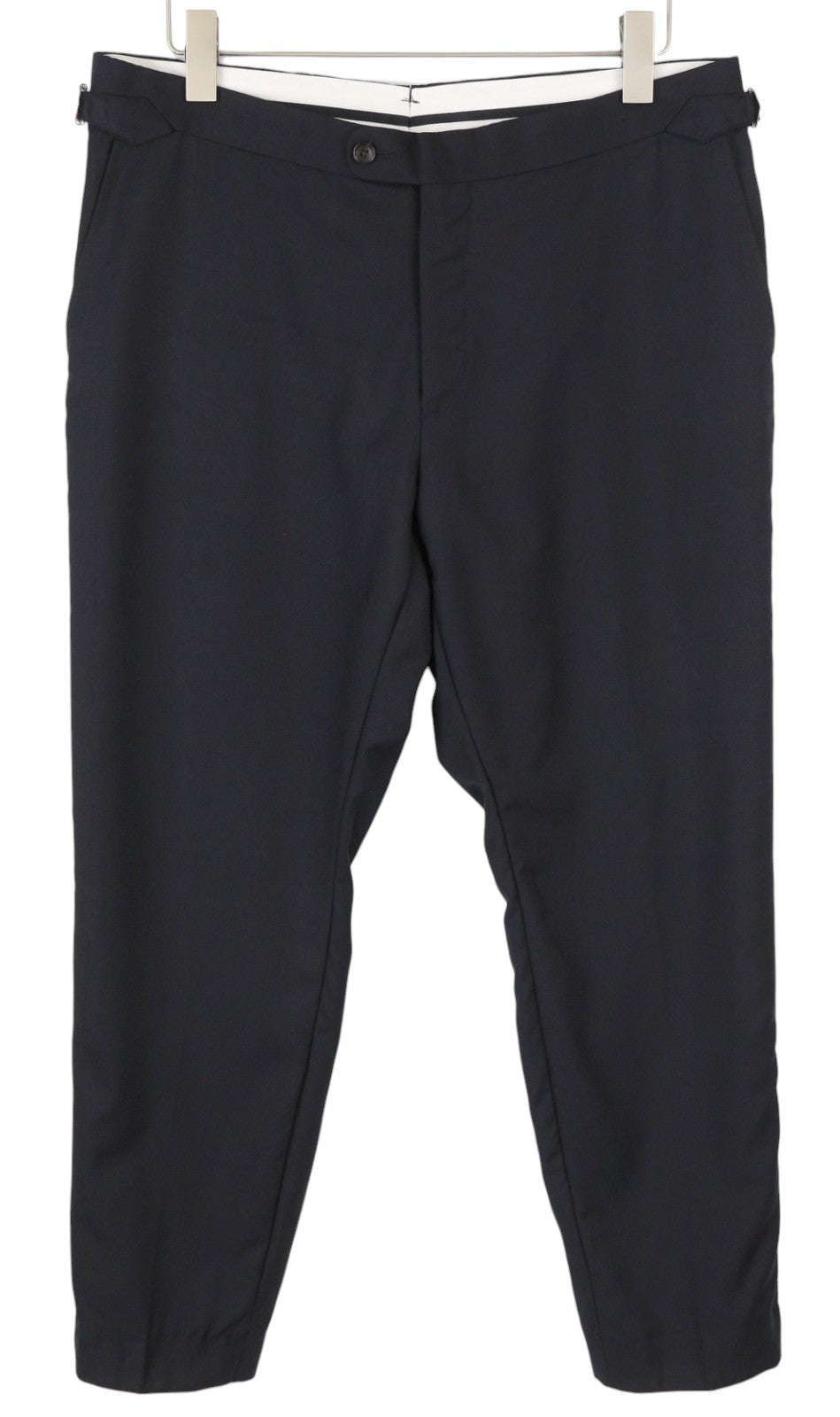 „SUITSUPPLY Soho SA“ vyriškos kelnės, UK44S, tamsiai mėlynos, vilnonės, siaurėjančios, oficialios, su užtrauktuku. 