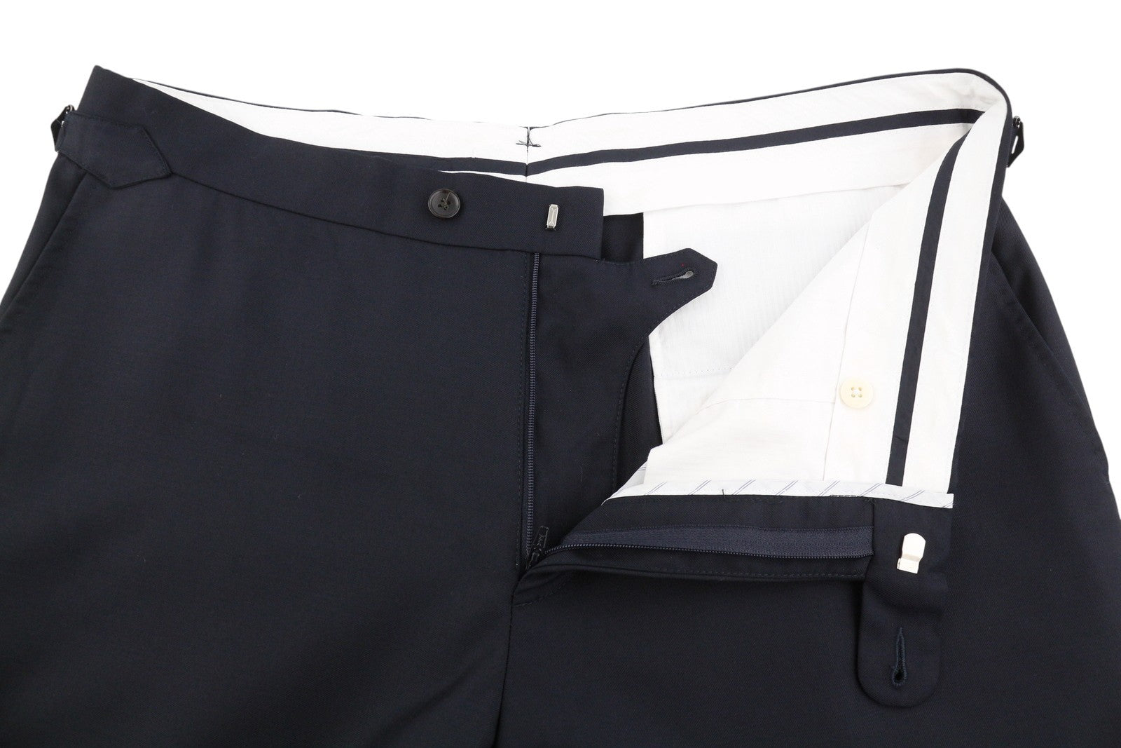 „SUITSUPPLY Soho SA“ vyriškos kelnės, UK44S, tamsiai mėlynos, vilnonės, siaurėjančios, oficialios, su užtrauktuku. 