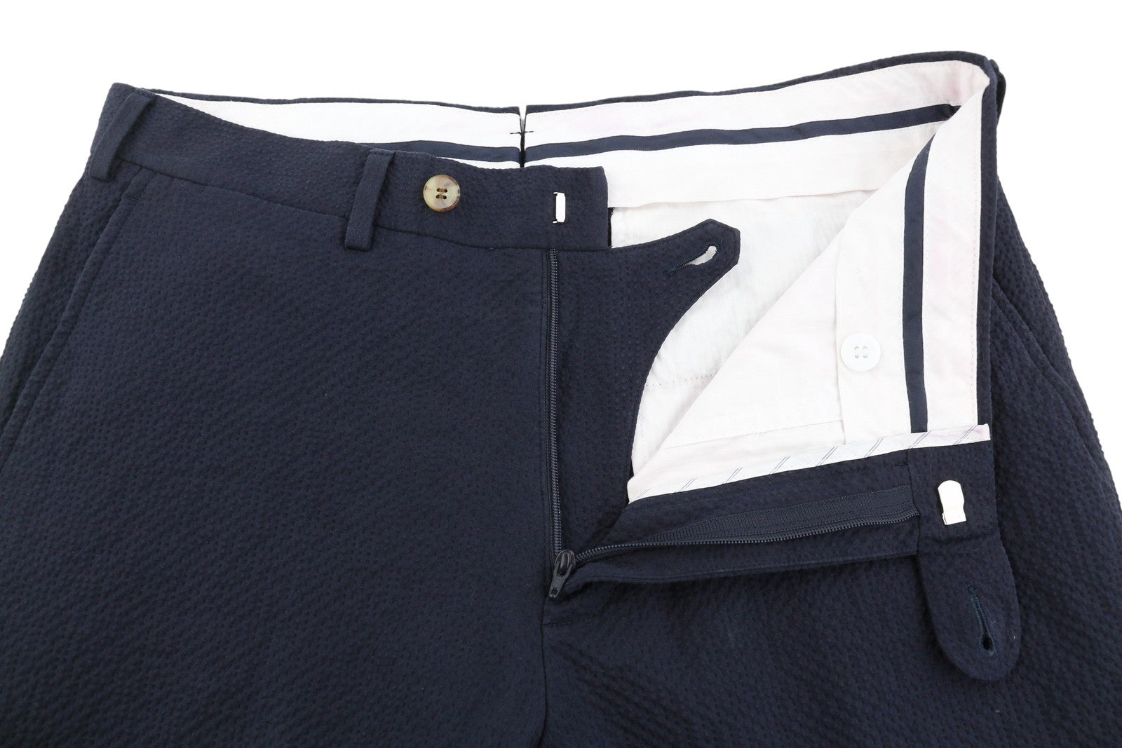 SUITSUPPLY Brescia Slim Fit vyriškos kelnės UK36R tamsiai mėlynos su tekstūriniu užtrauktuku 