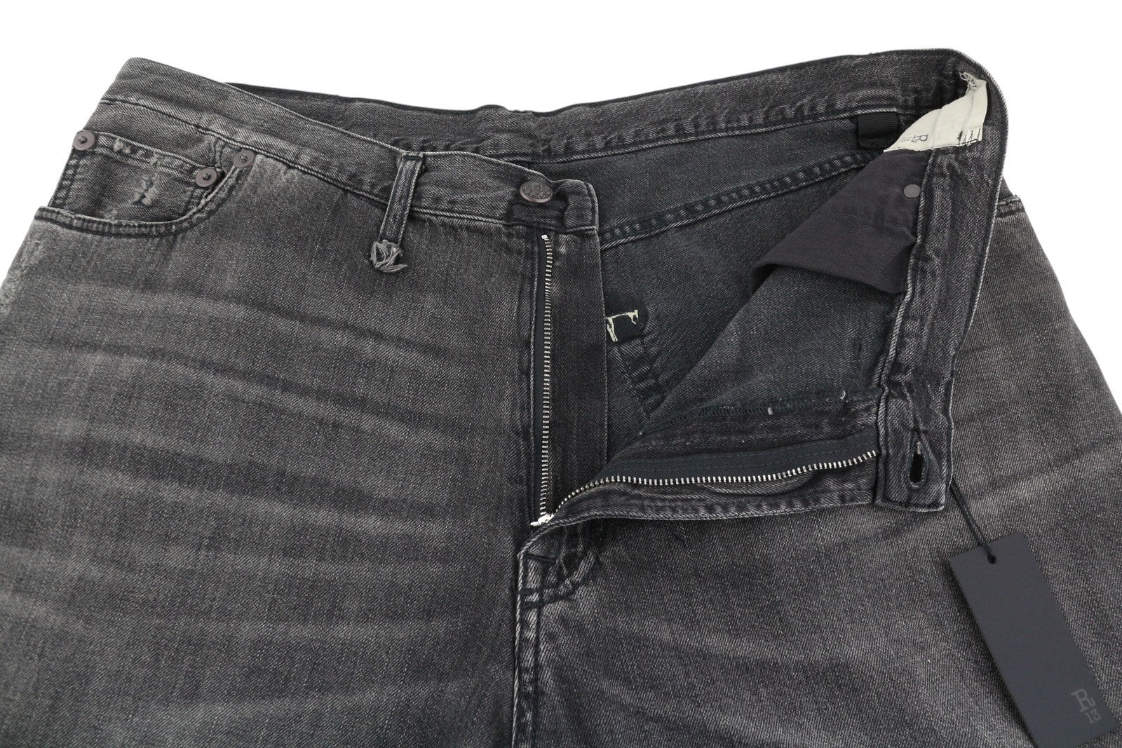 R13 Damon klostuoti moteriški džinsai 29 Ellery juodi ūsai išblukę laisvo kirpimo džinsai 