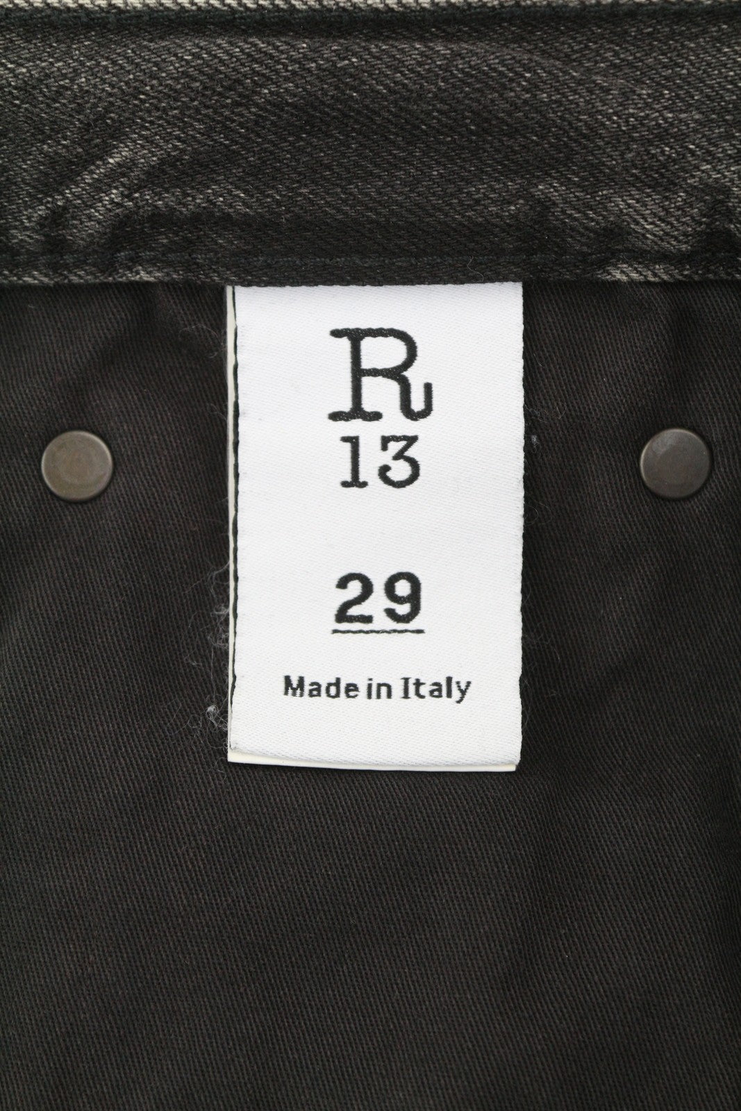 R13 Damon klostuoti moteriški džinsai 29 Ellery juodi ūsai išblukę laisvo kirpimo džinsai 