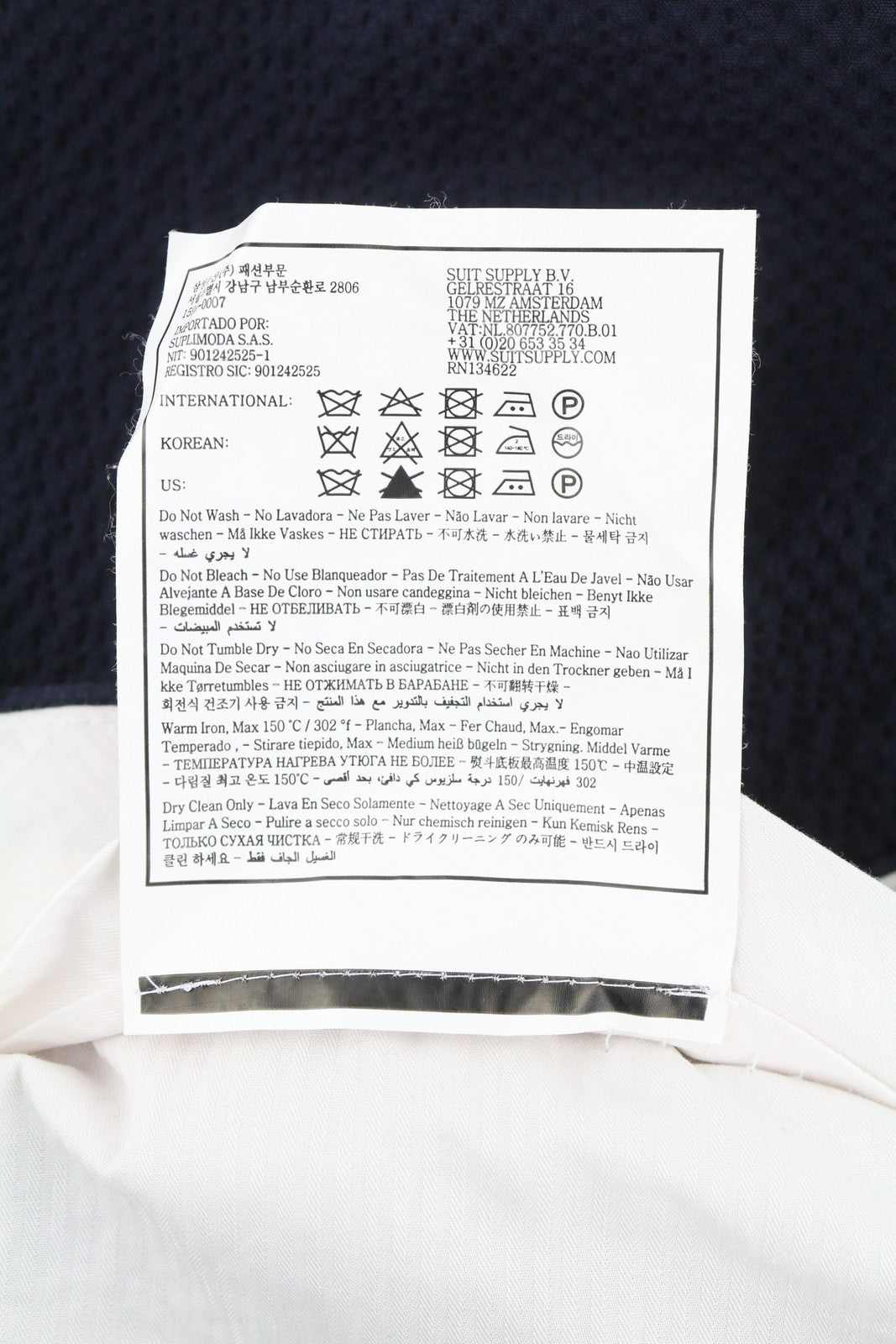 SUITSUPPLY Soho vyriškos kelnės UK46R tamsiai mėlynos, siaurėjančios tekstūros 