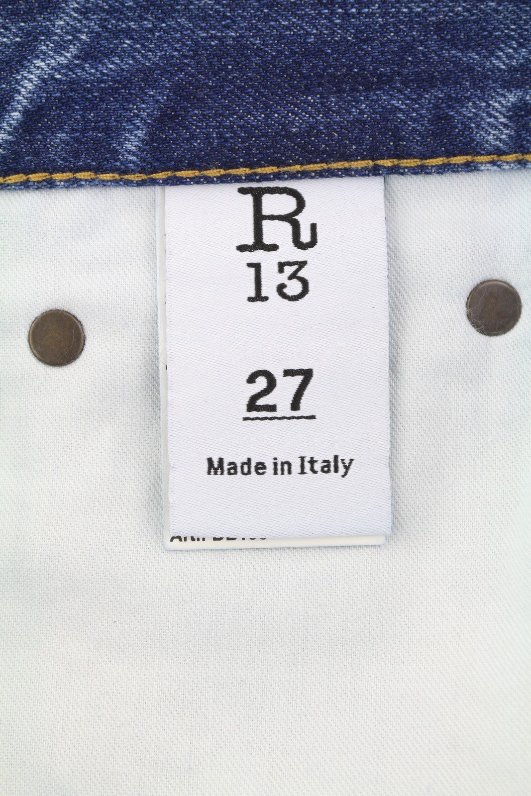 R13 Boyfriend moteriški džinsai 27 Jasper Whiskers išblukęs trumpintas užtrauktukas mėlynas džinsinis PF25 